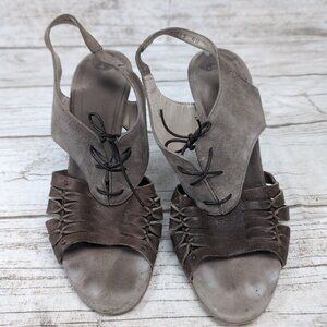 Franco Martini Brown and Taupe Suede Slingback Peep Toe Stiletto Heels Size 40